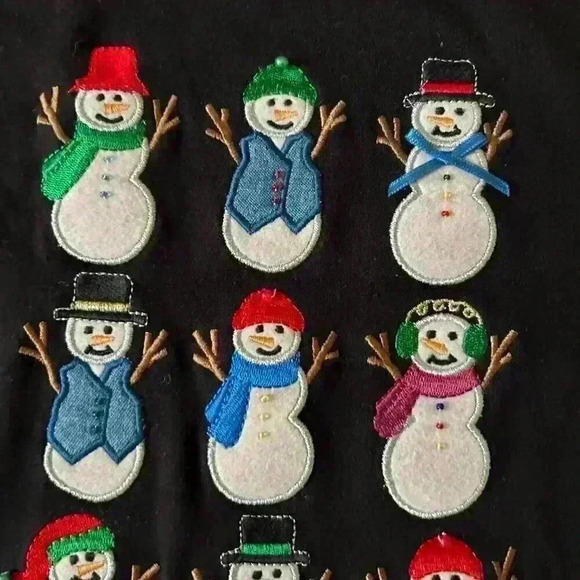 Christmas Snowman Winter Embroidered Tee Shirt Size Large Grannycore Cottagecore - Picture 5 of 7